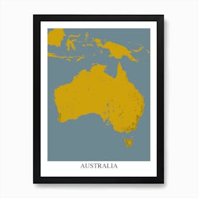 Australia Yellow Blue Map Art Print