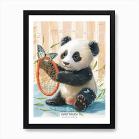Giant Panda Cub Playing With A Butterfly Net Poster 4 Art Print