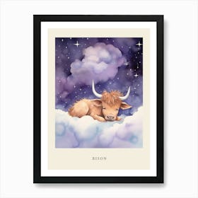 Baby Bison 2 Sleeping In The Clouds Nursery Poster Art Print