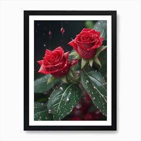 Red Roses At Rainy With Water Droplets Vertical Composition 58 Art Print