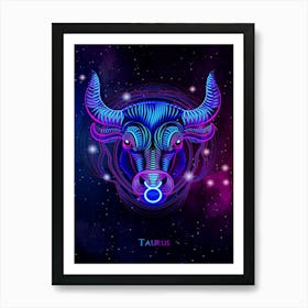Taurus Zodiac Sign — Zodiac neon signs Art Print