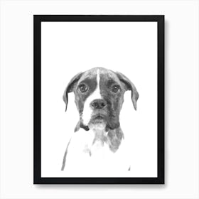 Black and White Boxer Dog Watercolor  Art Print