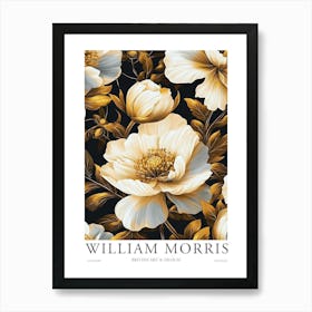 William Morris Prints White Flowers Peonies Morris Exhibition Print Yellow Gold Poster Vintage Art Print