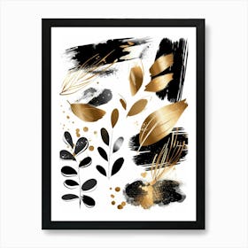 Gold And Black Brush Strokes 50 Art Print