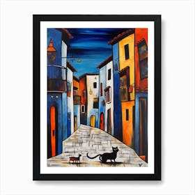 Painting Of Buenos Aires With A Cat In The Style Of Surrealism, Miro Style 2 Art Print