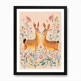 Folksy Floral Animal Drawing Deer 6 Art Print