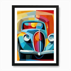 Vintage Old Truck V, Avant Garde Abstract Vibrant Colorful Painting in Cubism Style Art Print