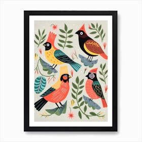 Folk Style Bird Painting Northern Cardinal 3 Art Print