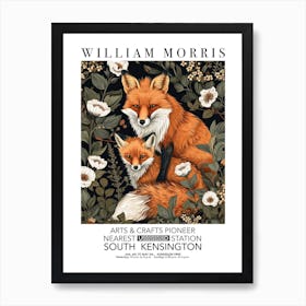 William Morris Print Fox Mamma Cub Portrait Valentines Mothers Day Gift Botanical Art Print