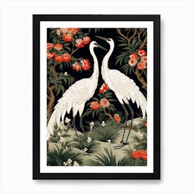 Black And Red Cranes 10 Vintage Japanese Botanical Art Print