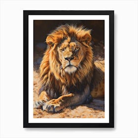 Barbary Lion Resting Acrylic Painting 1 Art Print