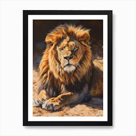 Barbary Lion Resting Acrylic Painting 1 Póster