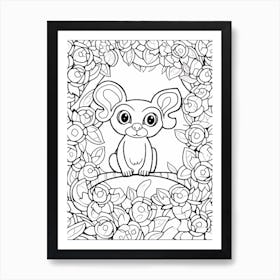 Line Art Jungle Animal Squirrel Monkey 1 Art Print