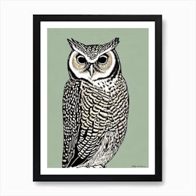 Eastern Screech Owl 2 Linocut Bird Art Print