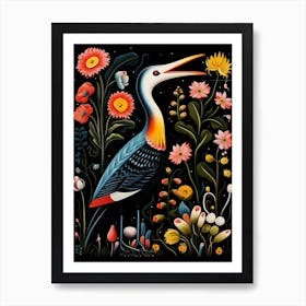 Folk Bird Illustration Cormorant 2 Art Print