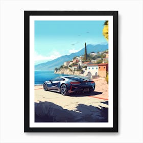 A Acura Nsx In Amalfi Coast, Italy, Car Illustration 3 Art Print
