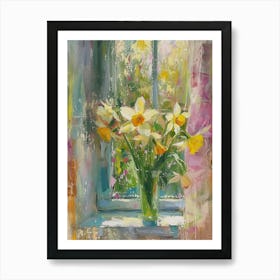 Daffodil Flowers On A Cottage Window 3 Art Print