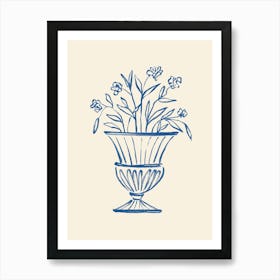 Garden Pot Floral Antique Vase Greco-roman Still Life - Blue Art Print