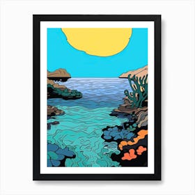 Minimal Design Style Of Great Barrier Reef, Australia 4 Art Print