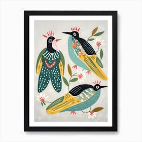 Folk Style Bird Painting Green Heron 1 Art Print