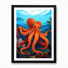 Giant Pacific Octopus Illustration 15 Art Print