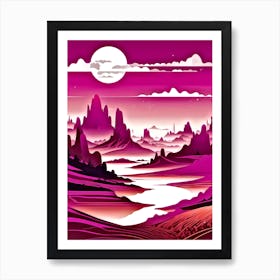 Pink Landscape With Mountains Art Print