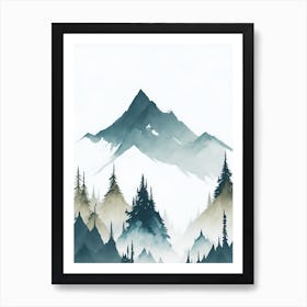 Mountain And Forest In Minimalist Watercolor Vertical Composition 100 Art Print