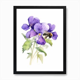 Beehive With Violet Watercolour Illustration 1 Art Print