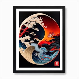 Fire And Water 1, Yin and Yang Japanese Ukiyo E Style Art Print