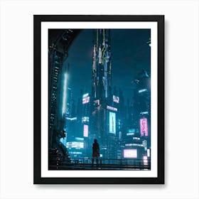 Artificial Intelligence Embodied In A Sleek Towering Structure With Neon Circuit Patterns Neon Lit (4) Art Print