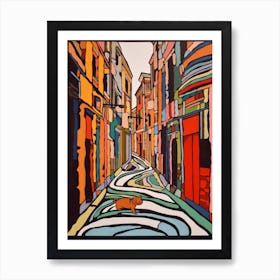 Painting Of Florence With A Cat In The Style Of Minimalism, Pop Art Lines 3 Art Print