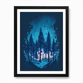 A Fantasy Forest At Night In Blue Theme 58 Art Print