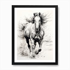 A Horse Painting In The Style Of Hatching And Cross Hatching 3 Art Print