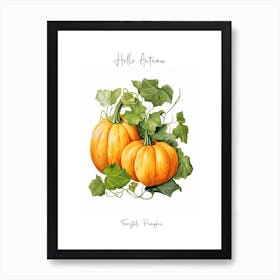 Hello Autumn Fairytale Pumpkin Watercolour Illustration 1 Art Print