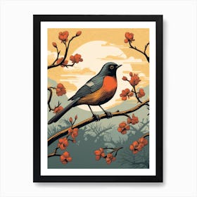 Vintage Bird Linocut Robin 1 Art Print