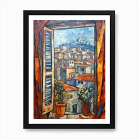 Window View Of Athens Greece In The Style Of Cubism 1 Art Print