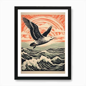 Vintage Bird Linocut Seagull 2 Art Print