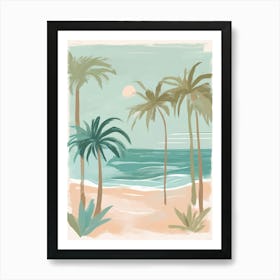 Beach Scene With Palm Trees Art Print