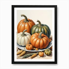 Holiday Illustration With Pumpkins, Corn, And Vegetables (18) Art Print