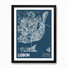 Lisbon Blueprint City Map 1 Art Print