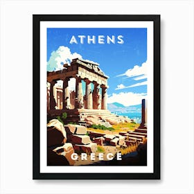 Greece, Athens — Retro travel minimalist poster, retro travel art, retro travel wall art, vector art Art Print