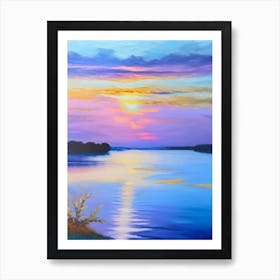 Sunrise Over Lake Waterscape Marble Acrylic Painting 3 Art Print