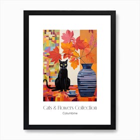 Cats & Flowers Collection Columbine Flower Vase And A Cat, A Painting In The Style Of Matisse 2 Art Print