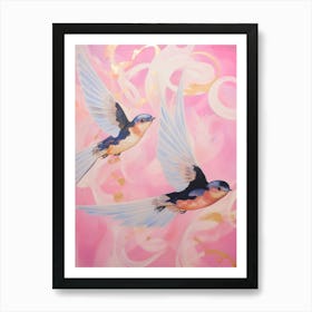 Pink Ethereal Bird Painting Barn Swallow 1 Art Print