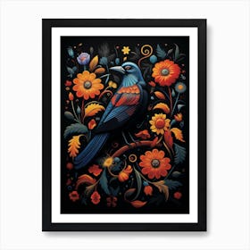 Folk Bird Illustration Raven 2 Art Print