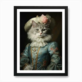 Cat In Medieval Clothing Rococo Inspired Painting 6 Art Print