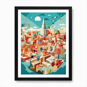 Madrid, Spain, Geometric Illustration 1 Art Print