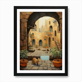 Medieval Cat In Courtyard Art Print