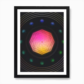 Neon Geometric Glyph in Pink and Yellow Circle Array on Black n.0101 Art Print