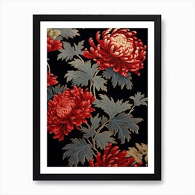 Chrysanthemums 9 William Morris Style Winter Florals Art Print